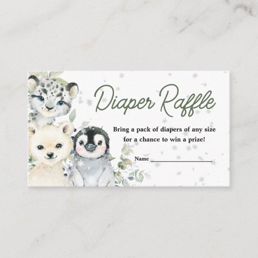 Winter Arctic Animals Baby shower Luier Raffle Informatiekaartje (Voorkant)
