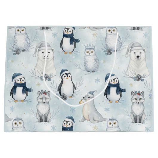 Winter Arctic Animals Cute Penguin & Polar Bear Groot Cadeauzakje (Voorkant)