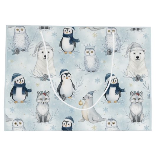 Winter Arctic Animals Cute Penguin & Polar Bear Groot Cadeauzakje (Achterkant)