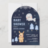 Winter Arctic Animals Navy Blue Baby Shower Kaart (Voorkant)