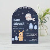 Winter Arctic Animals Navy Blue Baby Shower Kaart (Staand voorkant)