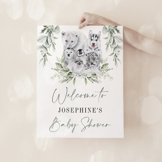 Winter Arctic Animals Neutral Baby shower Welkom Poster