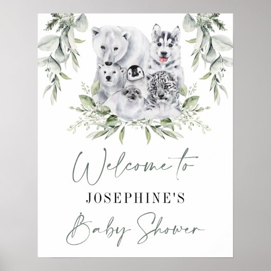Winter Arctic Animals Neutral Baby shower Welkom Poster (Voorkant)