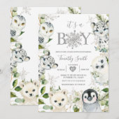 Winter Arctic Animals Sneeuwvlokken Baby shower Kaart (Voorkant / Achterkant)