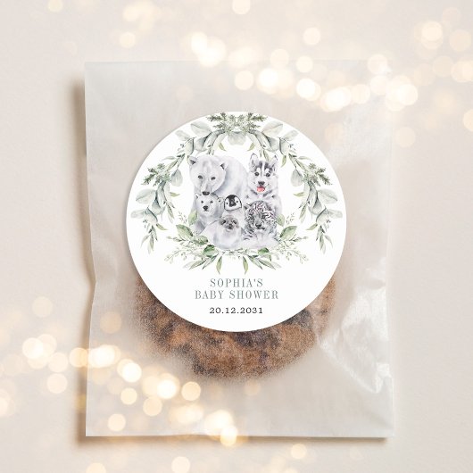 Winter Arctic Animals Vakantie Baby shower Ronde Sticker