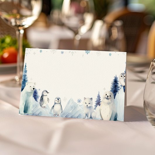Winter Arctic Animals Verjaardag Food Place Card Plaatskaartje