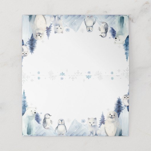 Winter Arctic Animals Verjaardag Food Place Card Plaatskaartje (Buitenkant ongevouwen)