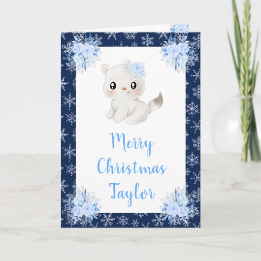 Winter Arctic Cat Prettig Kerstfeest Feestdagen Kaart (Voorkant)