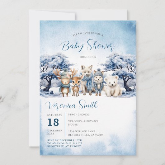Winter Arctic Deer Fox Beer Animals Baby shower Kaart (Voorkant)