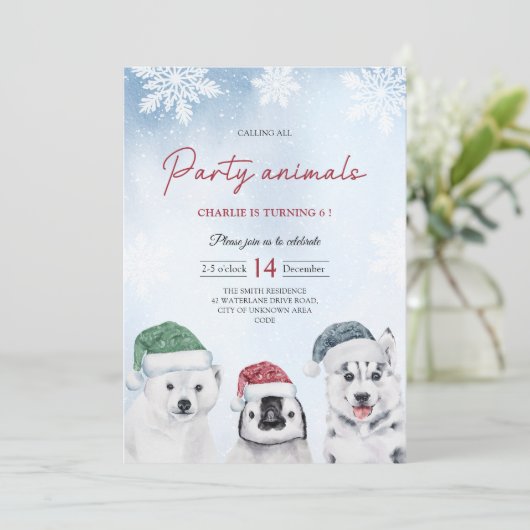 Winter Arctic Party Animals Kaart (Staand voorkant)