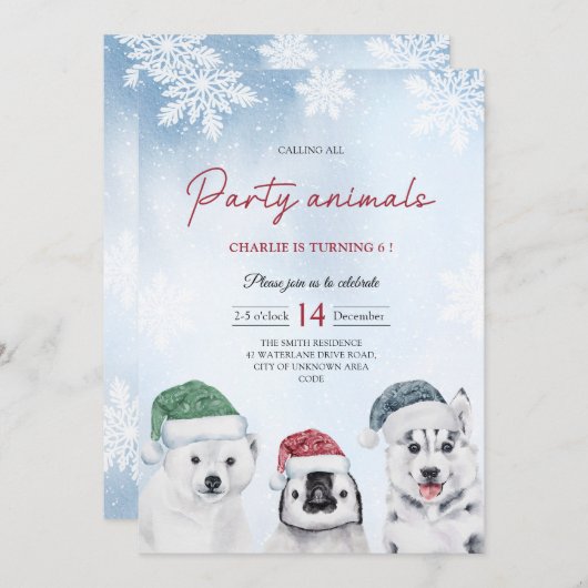 Winter Arctic Party Animals Kaart (Voorkant / Achterkant)