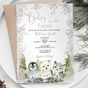 Winter arctisch dier baby shower zilveren sneeuwvl kaart