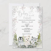 Winter arctisch dier baby shower zilveren sneeuwvl kaart (Voorkant)