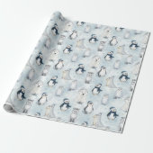 Winter Arctische Dieren Cute Poolse Dieren Kerstmi Cadeaupapier (Uitgerold)