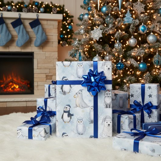 Winter Arctische Dieren Cute Poolse Dieren Kerstmi Cadeaupapier