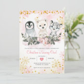 Winter Arctische Dieren Eerste Meisje Verjaardag Kaart (Staand voorkant)