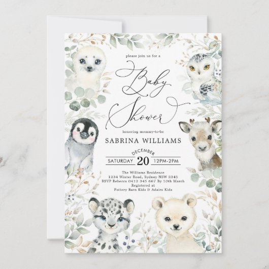 Winter Arctische dieren Genderneutraal Baby shower Kaart (Voorkant)