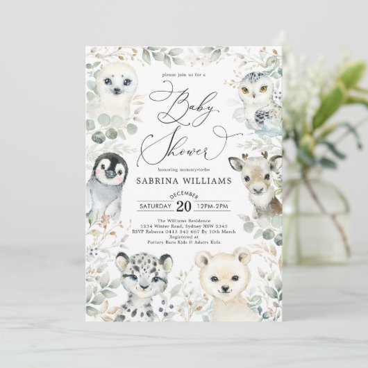 Winter Arctische dieren Genderneutraal Baby shower Kaart (Staand voorkant)