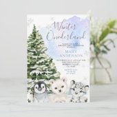 Winter Arctische Dieren Onederland Verjaardag Kaart (Staand voorkant)