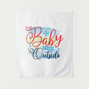 Winter Art Baby wordt buiten gekoucht Wandkleed