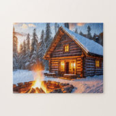 Winter Art Log Cabin Easy Brain Art Puzzel Winter Legpuzzel (Horizontaal)