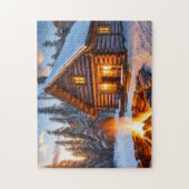 Winter Art Log Cabin Easy Brain Art Puzzel Winter Legpuzzel (Verticaal)