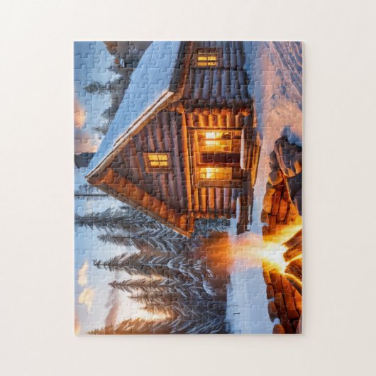 Winter Art Log Cabin Easy Brain Art Puzzel Winter Legpuzzel (Verticaal)