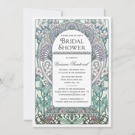 Winter Art Nouveau Bridal Shower Invitations Kaart (Voorkant)