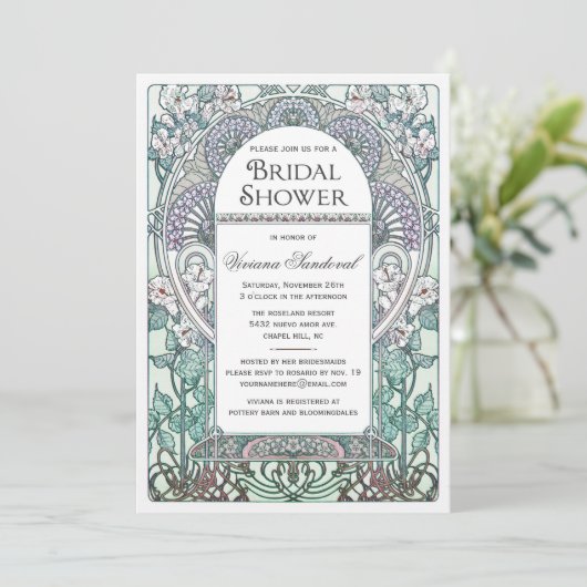 Winter Art Nouveau Bridal Shower Invitations Kaart (Staand voorkant)