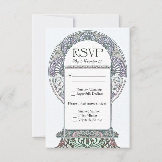 Winter Art Nouveau RSVP Weddenschappen (Voorkant)