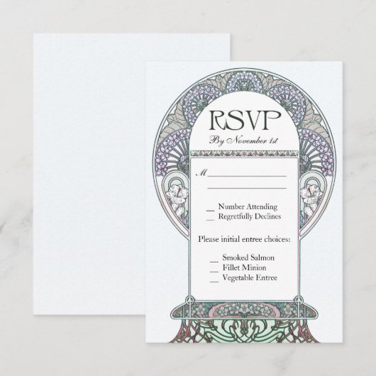 Winter Art Nouveau RSVP Weddenschappen (Voorkant / Achterkant)
