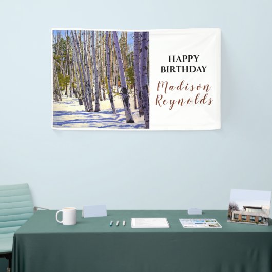 Winter Aspen Tree Woodland Verjaardagsbanner Spandoek (Beurs)