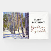 Winter Aspen Tree Woodland Verjaardagsbanner Spandoek (Horizontaal)