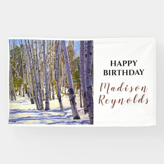 Winter Aspen Tree Woodland Verjaardagsbanner Spandoek (Horizontaal)