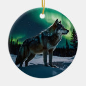 Winter Aurora & Hout Wolf Wildlife Design Keramisch Ornament (Voorkant)