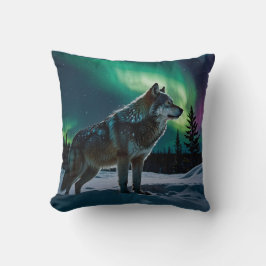 Winter Aurora & Hout Wolf Wildlife Design Kussen