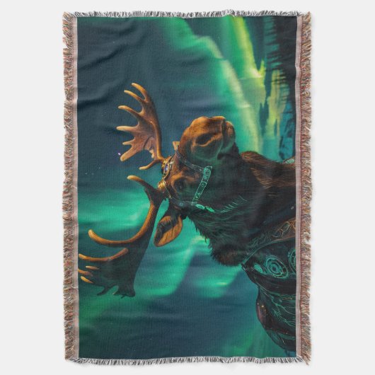 Winter Aurora & Steampunk Moose Wildlife Art Deken (Voorkant Verticaal)