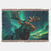 Winter Aurora & Steampunk Moose Wildlife Art Deken (Voorkant)