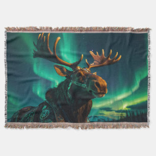 Winter Aurora & Steampunk Moose Wildlife Art Deken