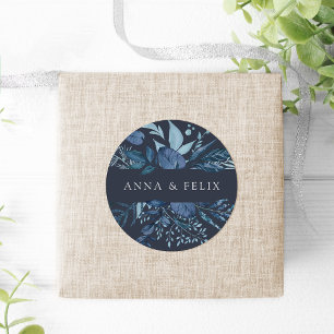 Winter Azure   Aangepaste botanische bruiloft Ronde Sticker