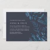 Winter Azure | Blauwe botanische bruiloft Kaart (Voorkant)