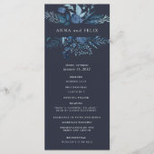 Winter Azure | Blauwe botanische bruiloft Programmakaart (Voorkant)