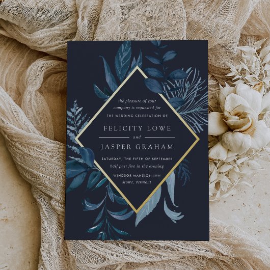 Winter Azure | Blauwe Waterverf-olievlek Folie Uitnodiging