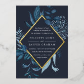 Winter Azure | Blauwe Waterverf-olievlek Folie Uitnodiging (Voorkant)