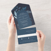 Winter Azure Blue Botanical Arch Wedding All In One Uitnodiging (Afscheurbaar)