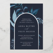 Winter Azure Blue Botanical Arch Wedding Folie Uitnodiging (Voorkant)