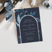 Winter Azure Blue Botanical Arch Wedding Folie Uitnodiging