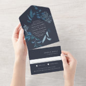 Winter Azure Blue Botanical Lijst Wedding All In One Uitnodiging (Afscheurbaar)