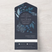 Winter Azure Blue Botanical Lijst Wedding All In One Uitnodiging (Binnen)