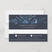 Winter Azure Blue Botanical Meal Choice Wedding RSVP Kaartje (Voorkant)